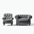 Chesterfield Sitzgruppe 2-Sitzer und Sessel Grau Polyester mit Knopfheftung 170 x 90 x 78 cm und 105 x 90 x 100 cm