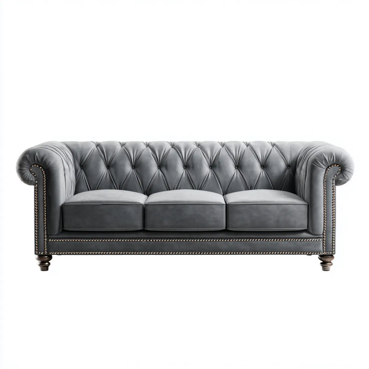 3-Sitzer Chesterfield Sofa Grau 220 x 90 x 75 cm PU-Kunstleder Rechteckig