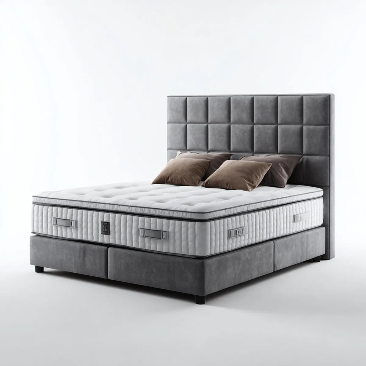 Boxspringbett Dunkelgrau 180 x 200 cm mit Taschenfederkernmatratze und gepolstertem Rechteckkopfteil