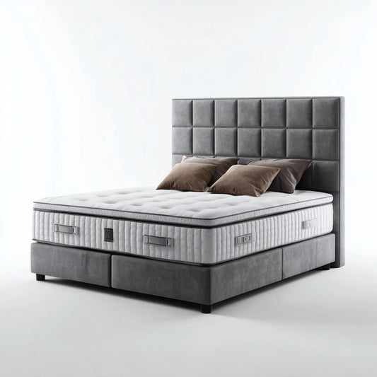 Boxspringbett Dunkelgrau 180 x 200 cm mit Taschenfederkernmatratze und gepolstertem Rechteckkopfteil