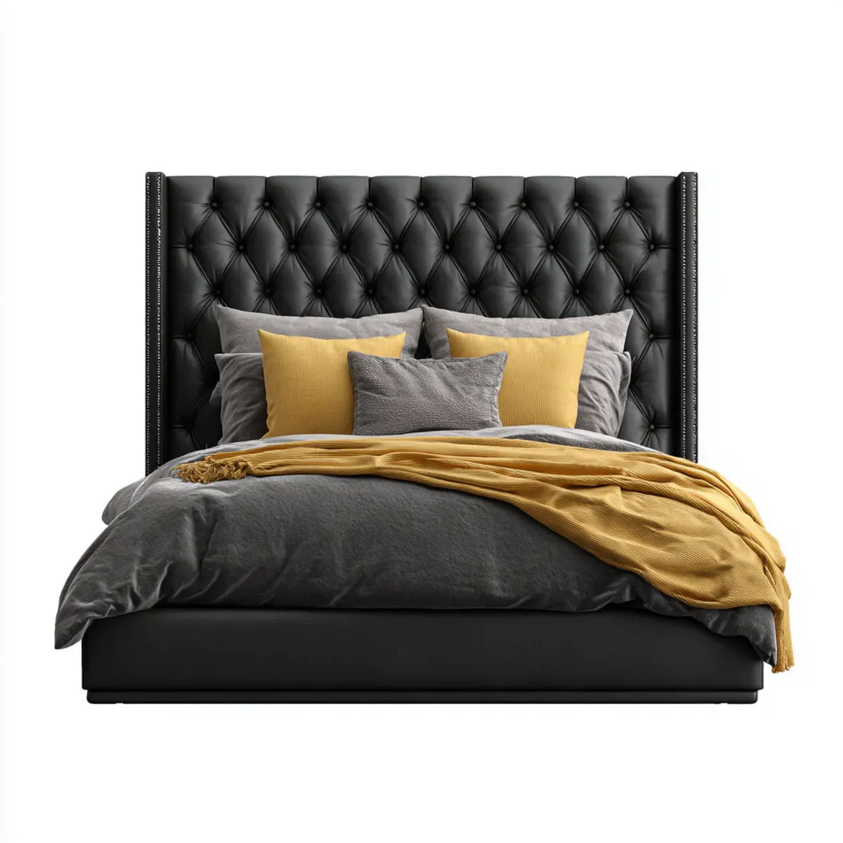 Polsterbett Doppelbett Schwarz 180 x 200 cm PU-Kunstleder Rechteckig mit Chesterfield-Kopfteil