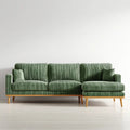 Ecksofa mit Recamiere Grün aus Polyester-Cordstoff L-Form 280 x 160 x 85 cm