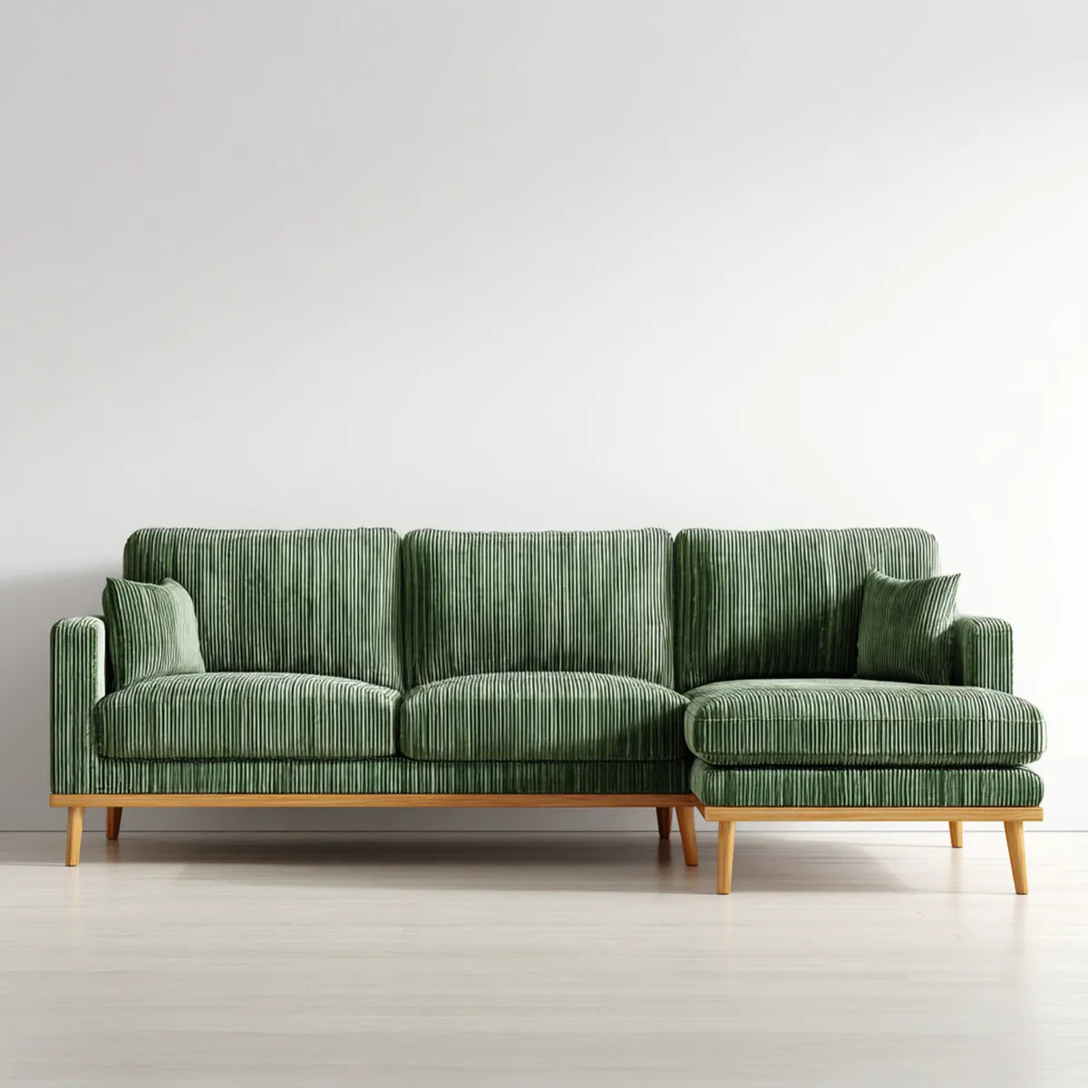 Ecksofa mit Recamiere Grün aus Polyester-Cordstoff L-Form 280 x 160 x 85 cm