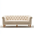 Chesterfield 3-Sitzer Sofa Creme 210 x 90 x 78 cm mit Polyesterbezug und Massivholzfüßen