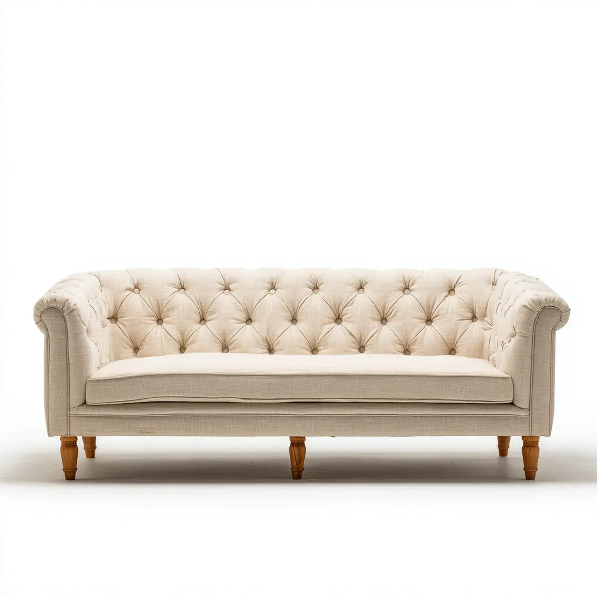 Chesterfield 3-Sitzer Sofa Creme 210 x 90 x 78 cm mit Polyesterbezug und Massivholzfüßen