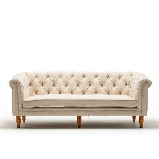Chesterfield 3-Sitzer Sofa Creme 210 x 90 x 78 cm mit Polyesterbezug und Massivholzfüßen